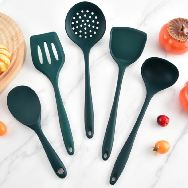 5Pcs Silicone Kitchenware Soup-Spoon Spatula Colander Spoon Spatula Kitchen Cooking Tools Kitchen Supplies