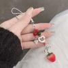 Sparkling Strawberry Beads Phone Chain Acrylic Car Keyring Cute Beaded Phone Lanyard  Girls