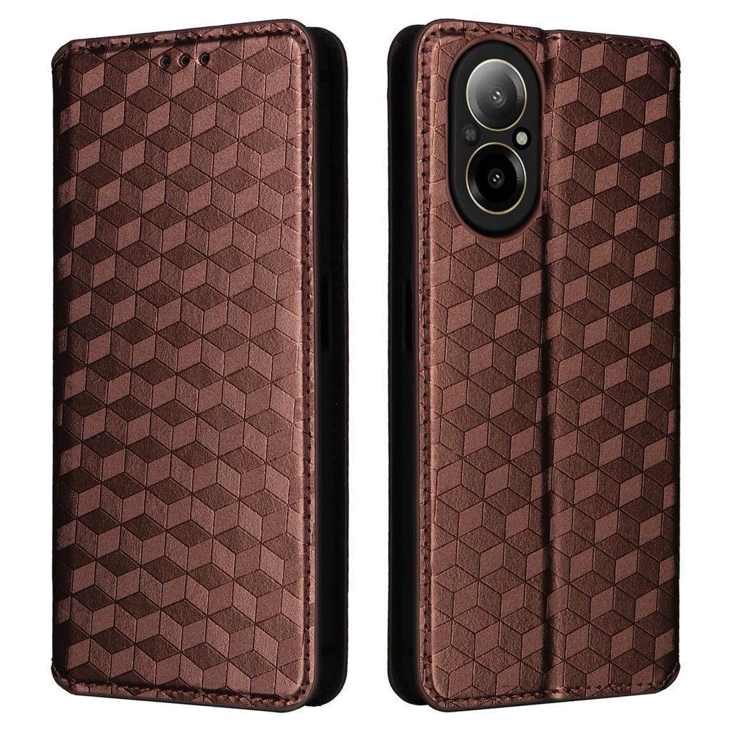 For Realme C67 4G/12 Lite 4G PU Leather Case Flip Wallet Rhombus Imprinted Magnetic Folio Cover