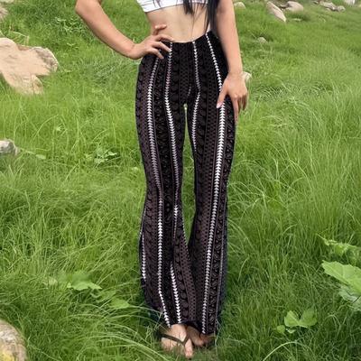 Women Yoga Pants Elastic Mid-rise Casual Printed Flared Trousers Printing Flattering Leg Silhouette Pants Running Walking Long Pants