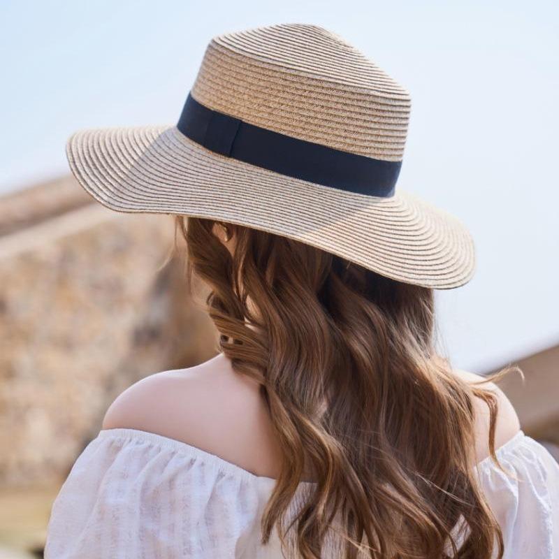Summer straw hat women's vacation casual sunscreen visor retro elegant big head circumference wide brim straw sun hat