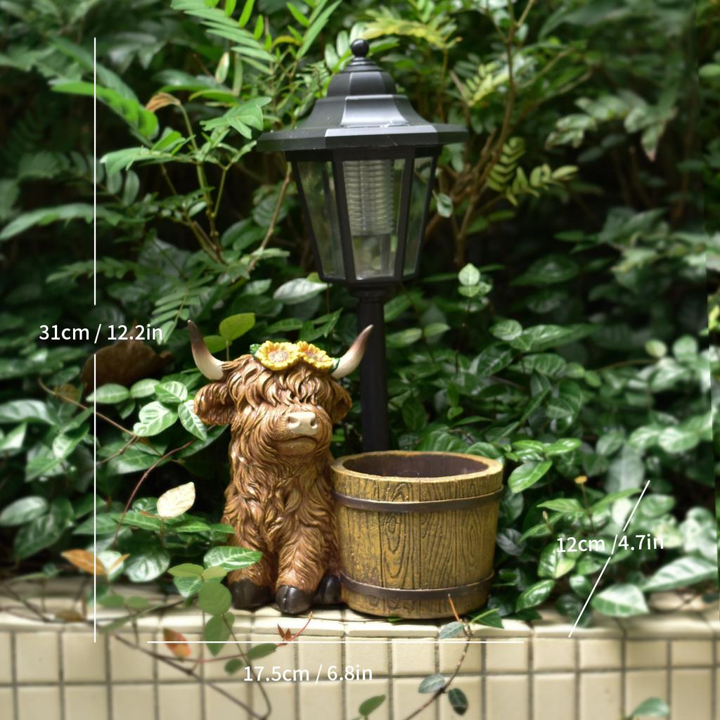 JYL TS/143,Solar Highland Cow Figurine Yak Garden Statue Outdoor Garden Decor Resin Craft