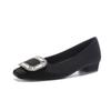 Rv Silk Satin Rhinestone Light Mouth Comfortable Ladyshoes Thick Heel Square Head Single Shoes Women'S Buckle Large Size Women'S Shoes