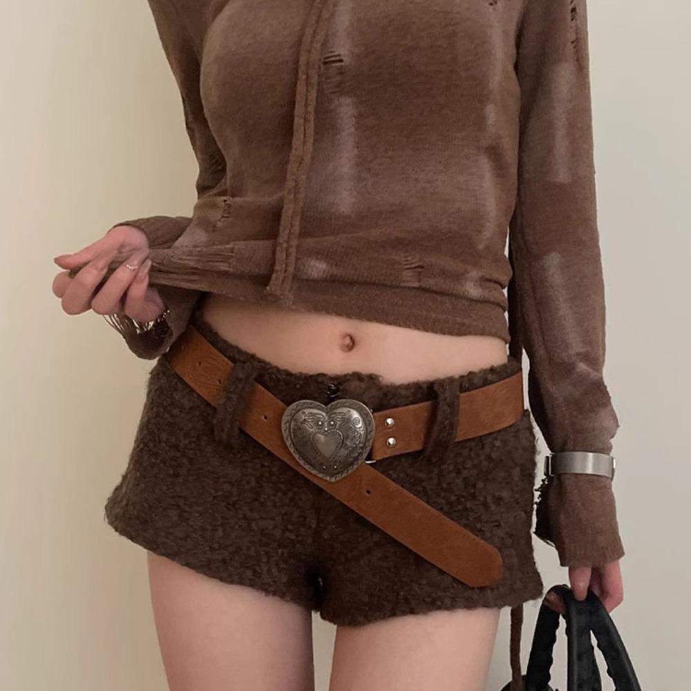 Jeans Decor Cowgirl Buckle Belt Zinc Zinc Alloy Heart PU Hollow Belt Cowboy Waistband  Waist Accessories