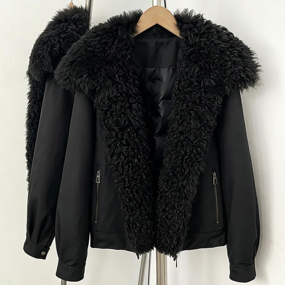 Winter new versatile commuter wind thickened warm jacket women's detachable natural real lamb fur collar down jacket