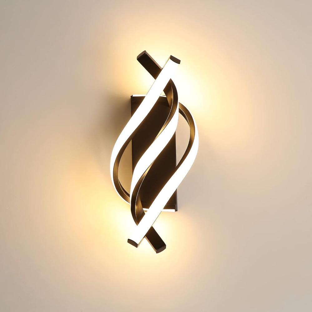 Curved Spiral Design LED Wall Lamp for Bedroom Bedside Corridor Living Room Staircase Corridor Lighting Fixtures Tricolor Light
