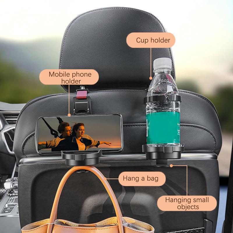 Car Mounted Multifunctional Hook Storage Rack Water Cup Holder Car Phone Holder Rear Storage And Organization