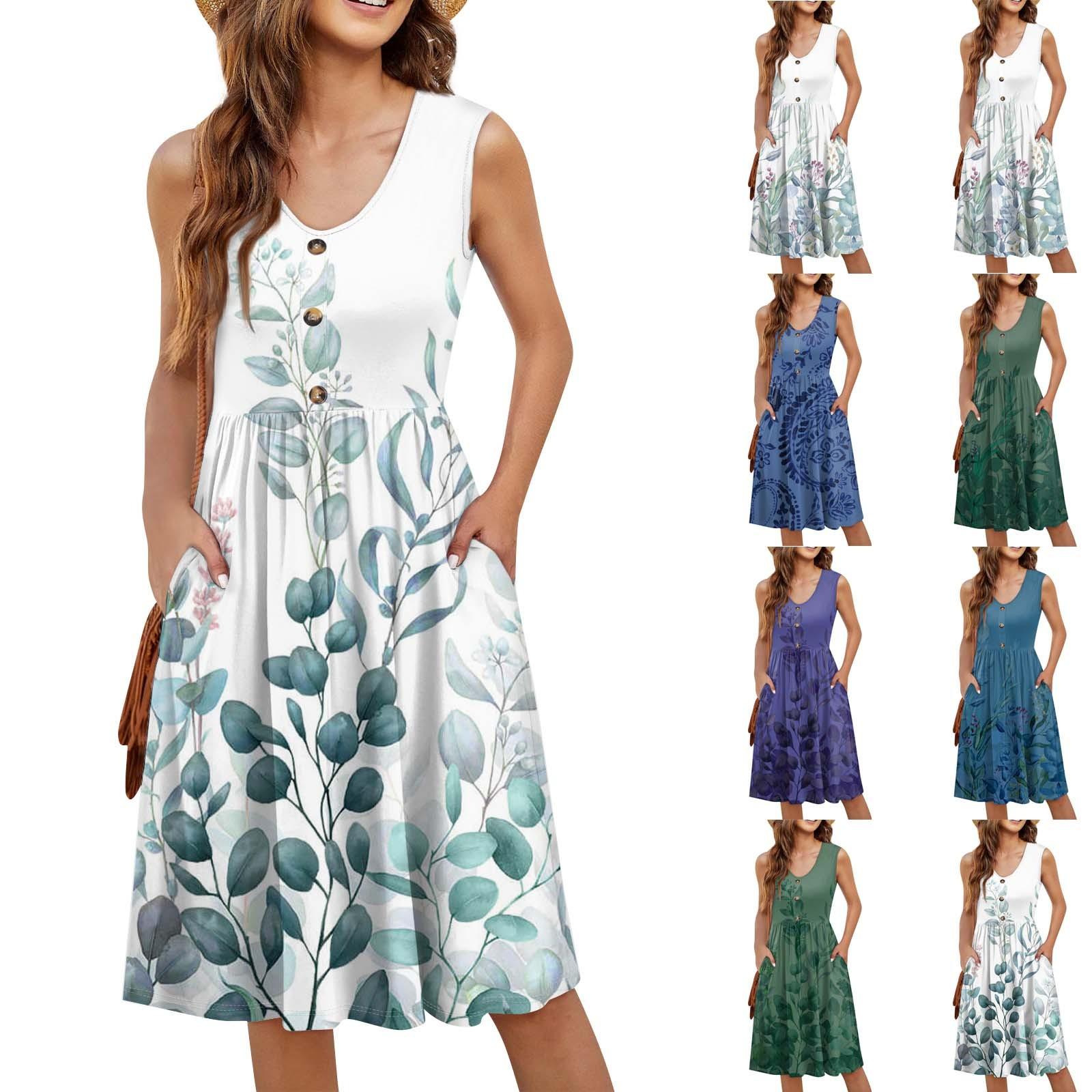 

Женское повседневное модное сексуальное платье с v-образным вырезом и пуговицами без рукавов с цветочным принтом