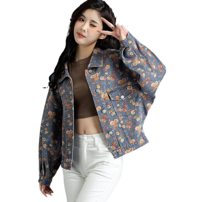 Giacca di jeans stampata da donna Primavera 2025 - Top corto Petite per la moda primaverile e autunnale