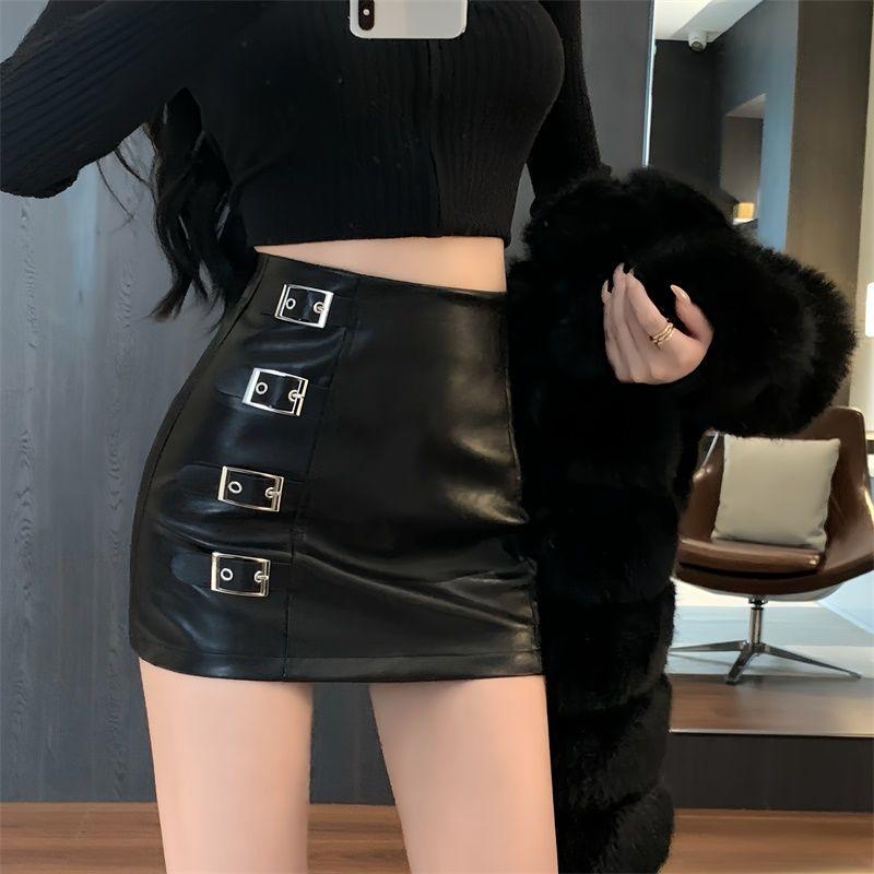 Black Mini Pu Leather Skirt Women Korean Fashion High-Waisted Elasticity Punk Style Bodycon Goth Sexy Skirts Female