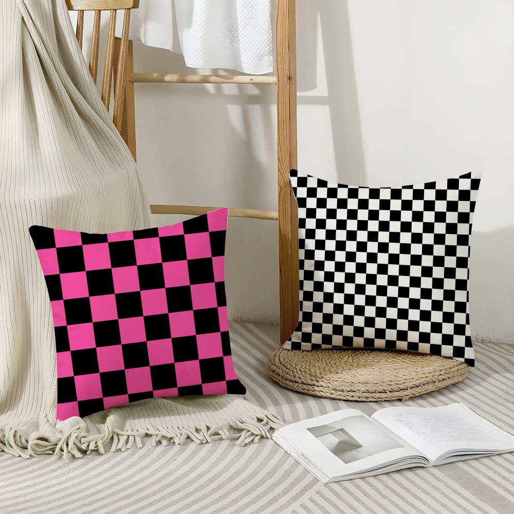 Black White Checkerboard Cushion Cover Breathable Linen Pillow Cover Skin-Friendly Home Decor Pillowcase With Hidden Zipper