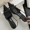 Fashion New Embroidery Flower Bow Design High Heels Women Sexy Pointy Toe Slingbacks Heeled Sandals Summer Elegant Party Dress Shoes