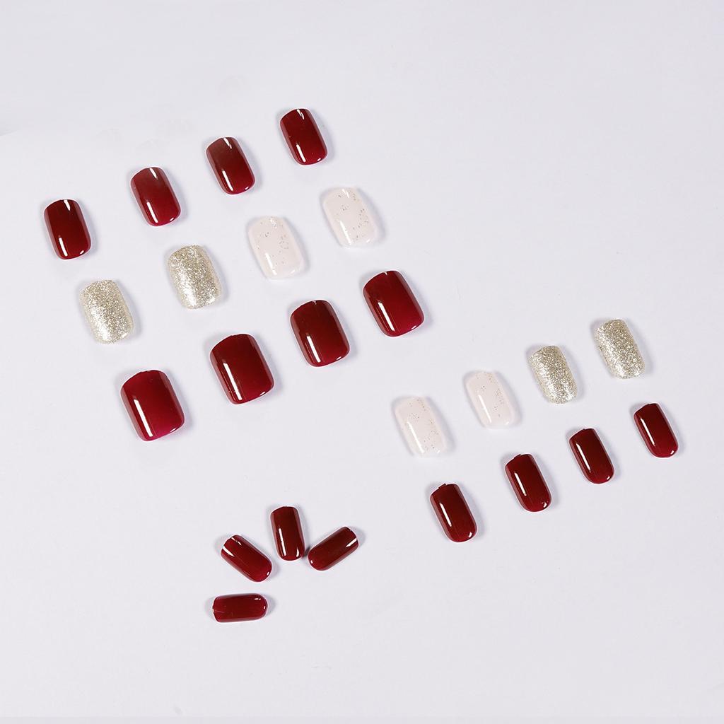 Cherry Burgundy Glitter Wearing Nail Finished Nail Patch Nail Patch Fake Nail Waterproof Removable Nail Piece