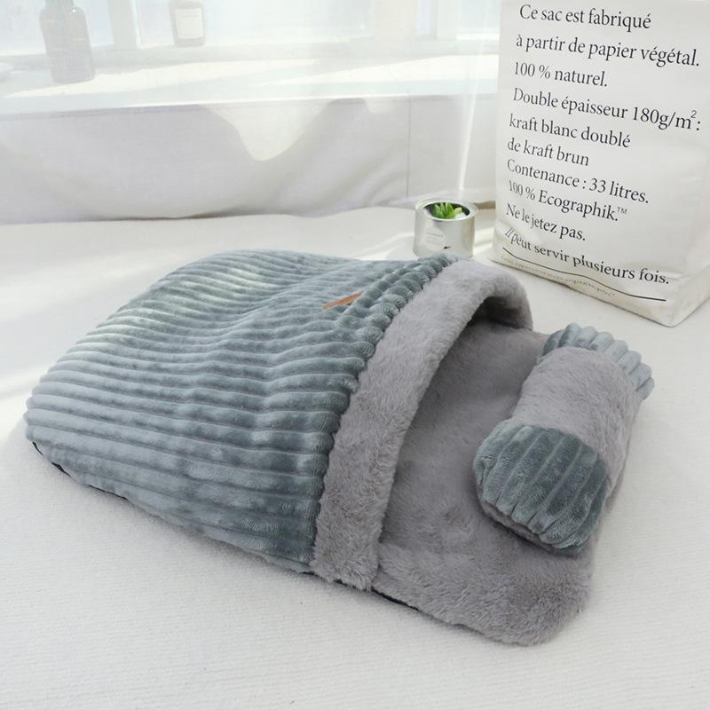 Pet Sleeping Bag with Velvet Warm Cat Quilt Dog Quilt Kitten Quilt Hole Kid Hole Removable Pillow Semi-enclosed Nest In Winter