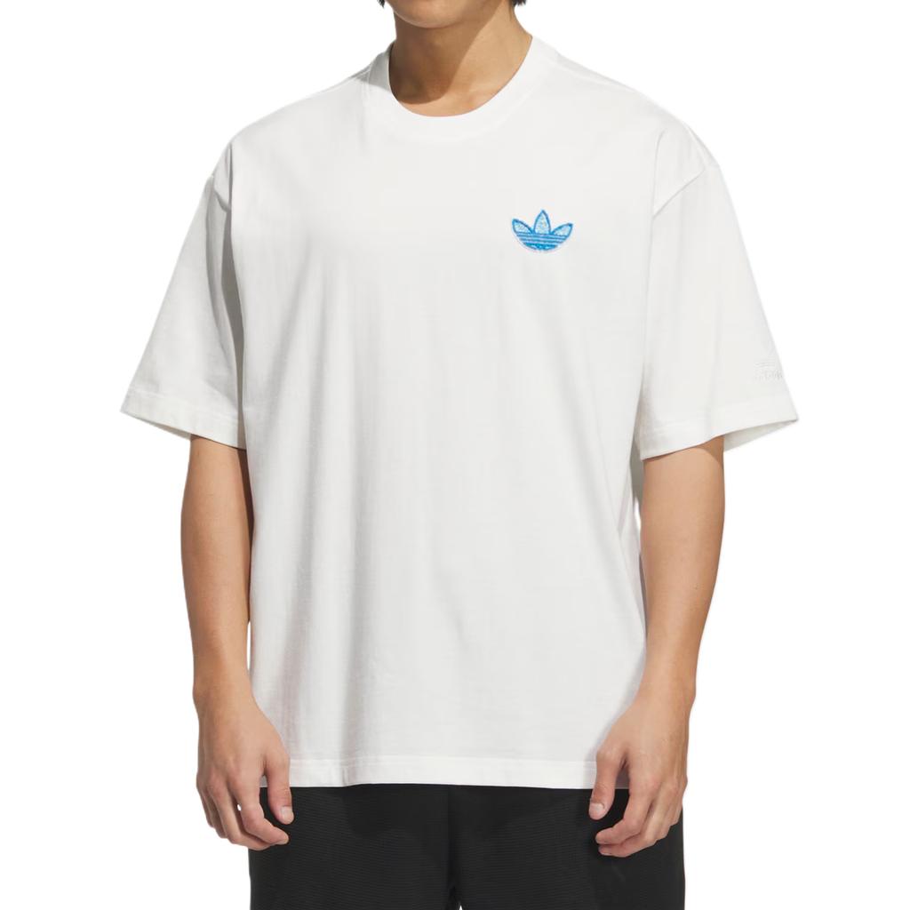Adidas Originální tričko s grafickým logem Trefoil, pohodlné, všestranné, módní, s krátkým rukávem, pro muže, bílé KE5793