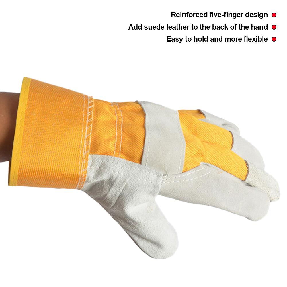 1Pair Safety Work Gloves Builder Leather Gloves Gardening Gloves Light-Duty Mechanic Welding Gloves Cowhide Leather for Men Women
