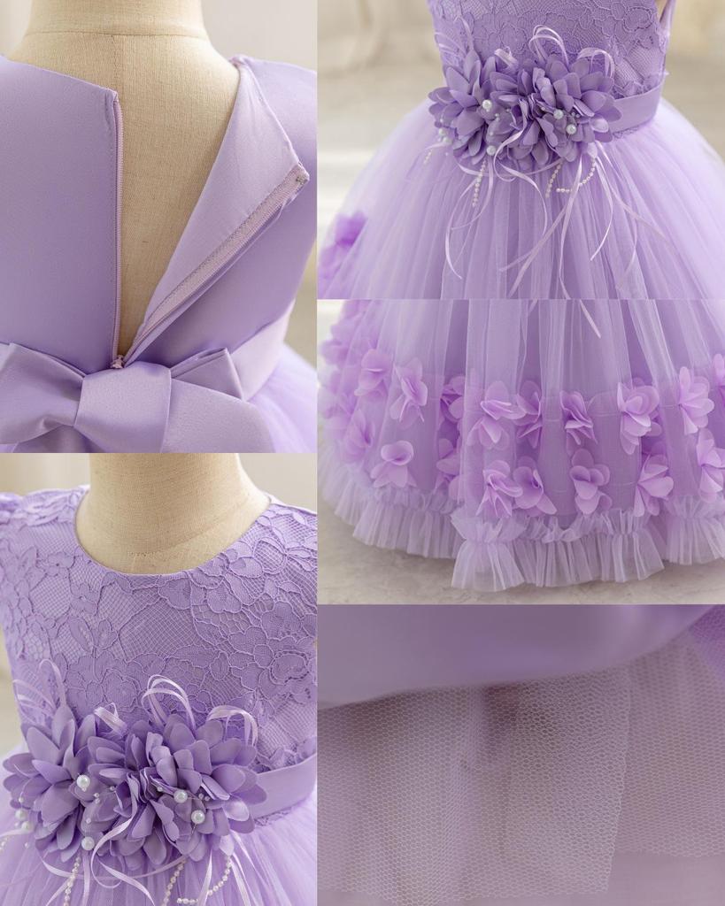 2024 High-Quality Girls' Princess Birthday and Evening Gown with Flowers