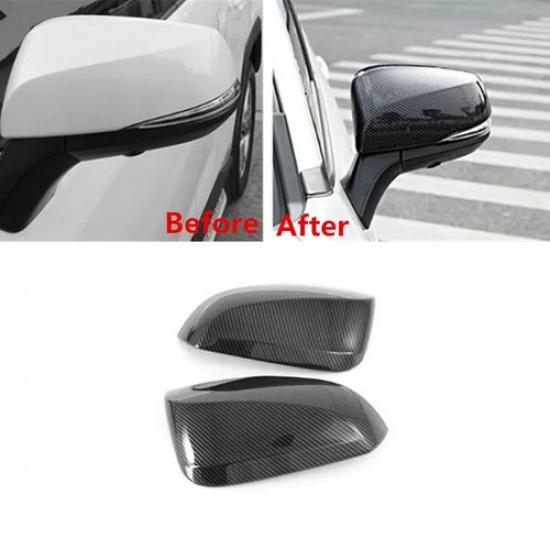 2Pcs Carbon Fiber ABS Side Rearview Mirror Cover Trim For Toyota RAV4 -2024