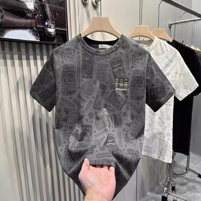 Camiseta Estampada de Verano para Hombre Gráfico de Rock Motocicleta Algodón Camisetas para Hombre Bordado Harajuku Manga Corta de un Cuarto Tops