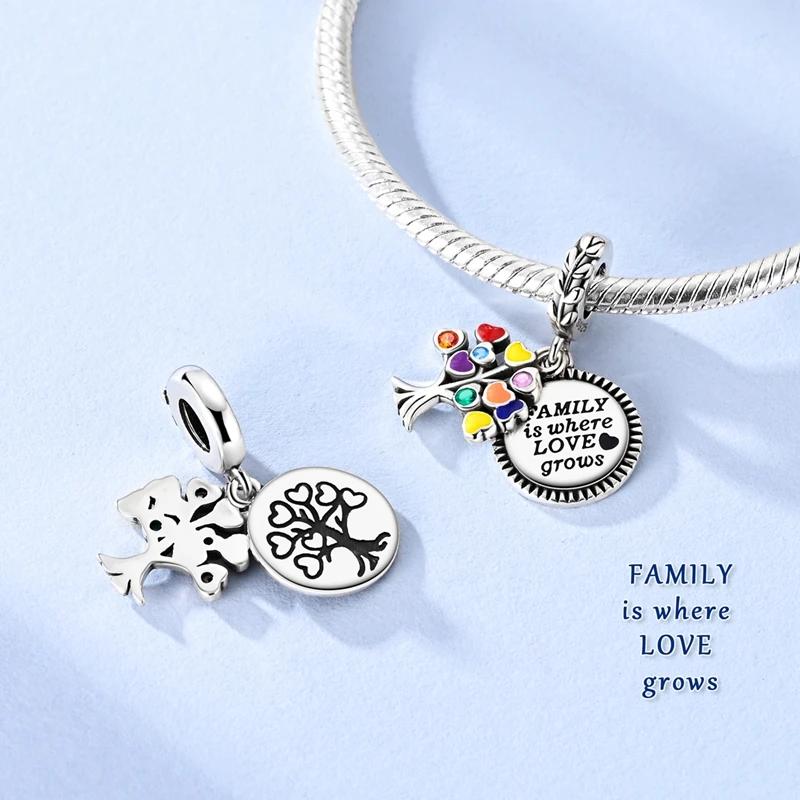Authentic copper Charm Bead Charms Bead Colorful Inlaid Zirconium Family Dangle Compatible With Bracelets Do It Yourself Jewellery Marking Lover Gifts