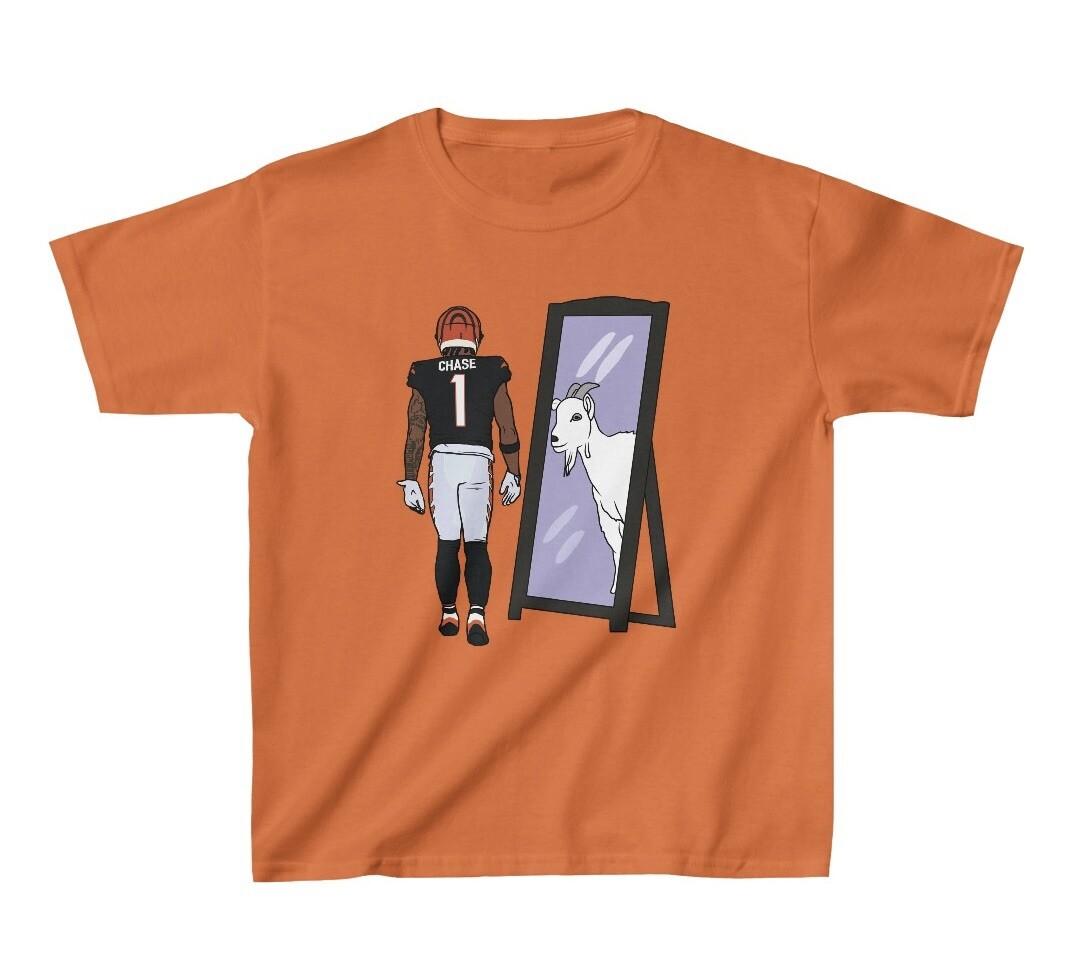 Youth T-shirt Ja’Marr Chase Mirror GOAT Tee Kids Sizes XXXL