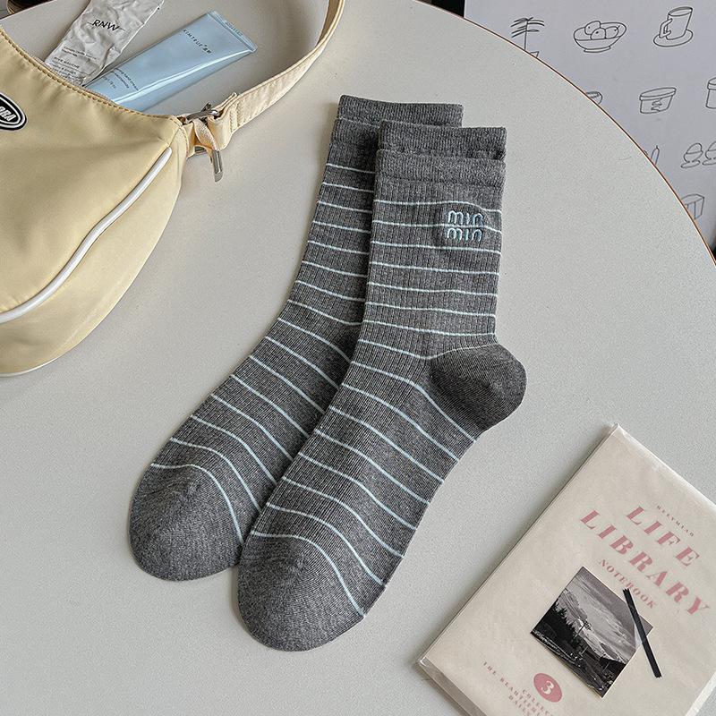 

Женские носки, Серия весна-лето, Двухслойные хлопковые носки с расклешенным верхом, Модные, с характером колледжа, Полосатые бесшовные носки до середины икры 1 pair