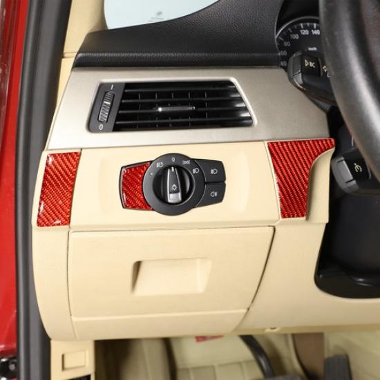 Red Carbon Fiber Headlight Switch Sides Trim Sticker For BMW 3 Series E90 05-12