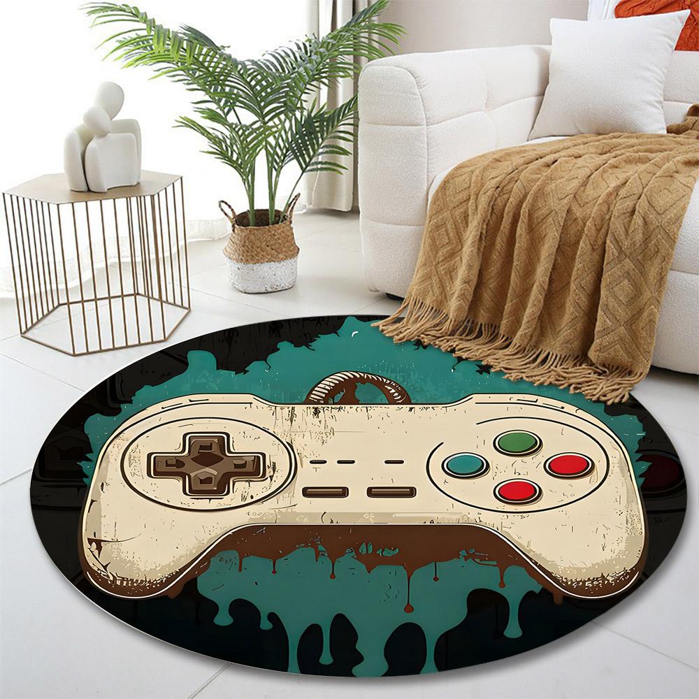 Retro Game Controller Design Print round rug, living room, bedroom, playroom carpet, non slip floor mat, gift