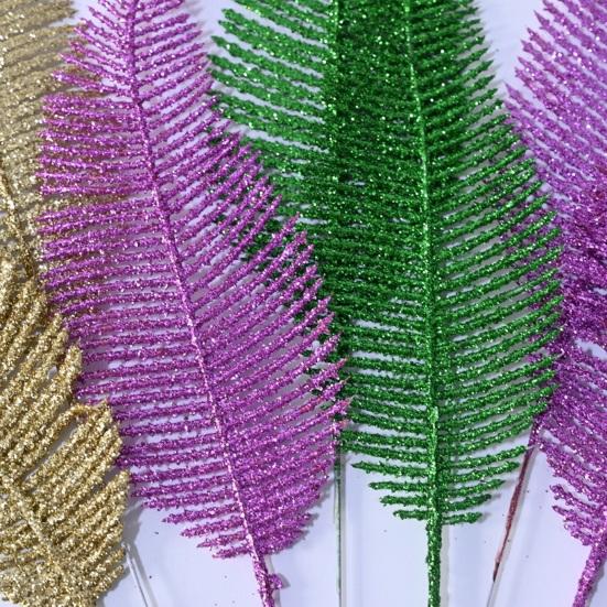 Yousheng Glitter Artificial Leaf with Stem Realistic Golden Green Purple Fake Fern Leaf Wedding Party Table Centerpiece Simulated Plants