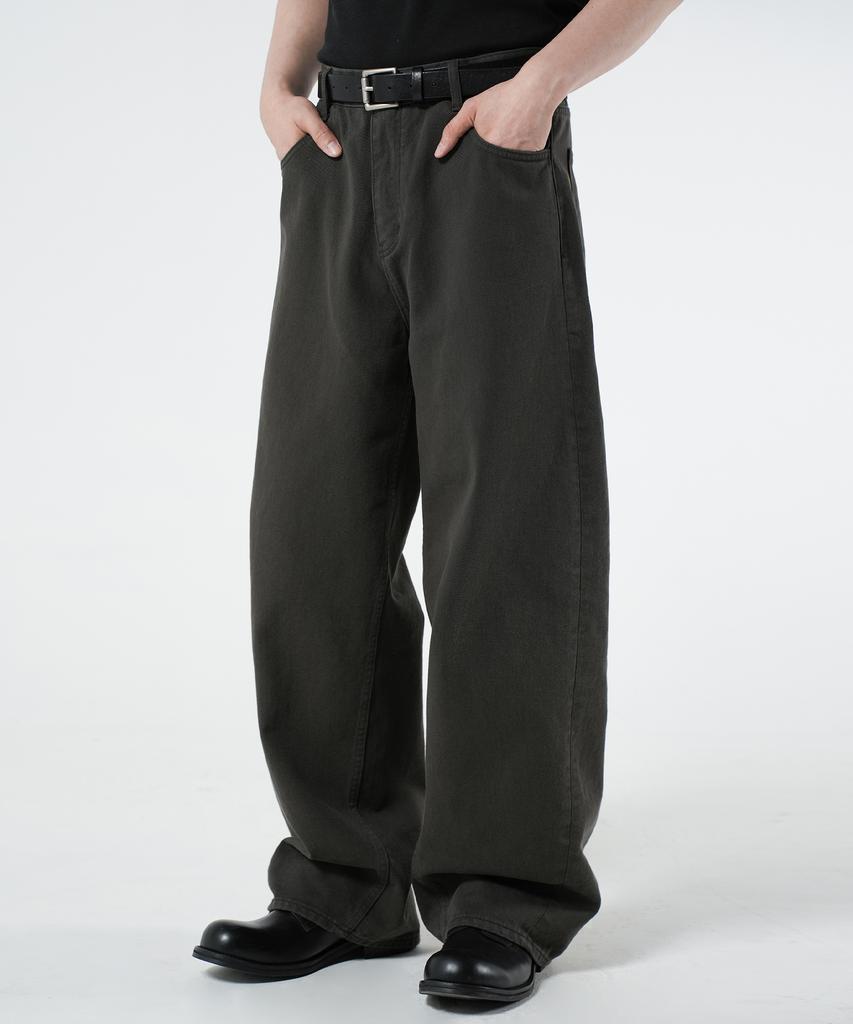 Beulaendideu Wide Curved Cotton Pants [Charcoal]