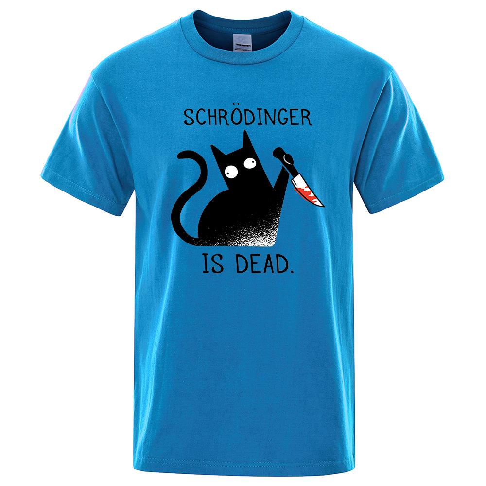 Schrodinger Is Dead Black Cat Tshirts Male Fashion 100% Cotton T-Shirt Hip Hop Loose Tee Clothes Casual Fashion Casual Tops Mens