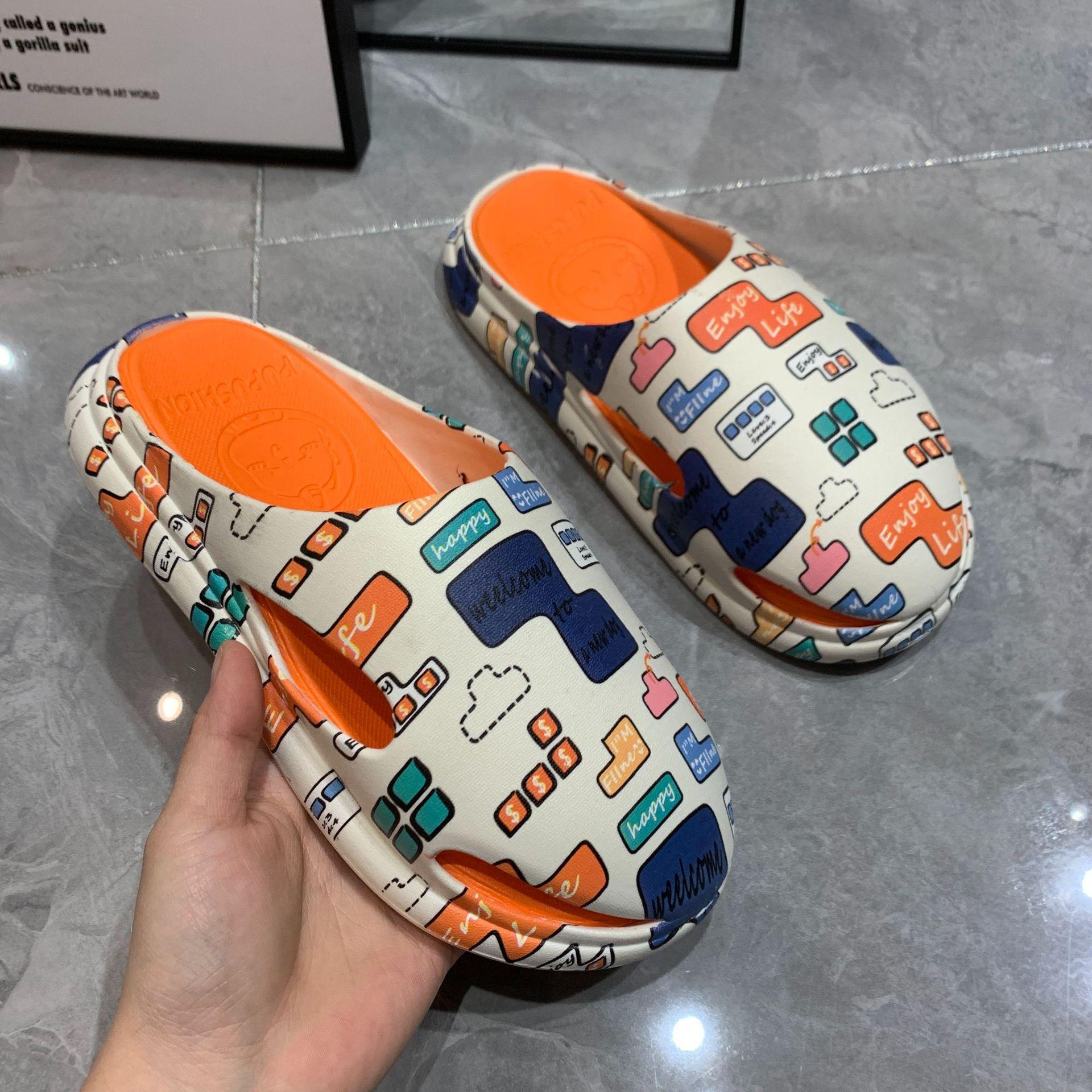 

Граффити цвет наступить на дерьмо чувство толстой подошвы тапочки мужской интернет знаменитость пара Guochao в помещении и на улице мягкое дно сумка голова крутые тапочки 45