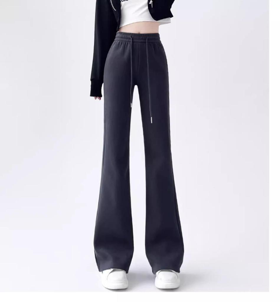 Damskie spodnie dresowe wyszczuplające z wysokim stanem, ze ściągaczem, mikro rozszerzane - Casualowe, podnoszące biodra, fason petite, wiosenny design