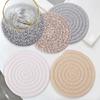 T02C!Round Cotton Braided Table Place Mats Coaster Non-Slip Table Mats Set Of 5 Cups Dining Kitchen Washable Small