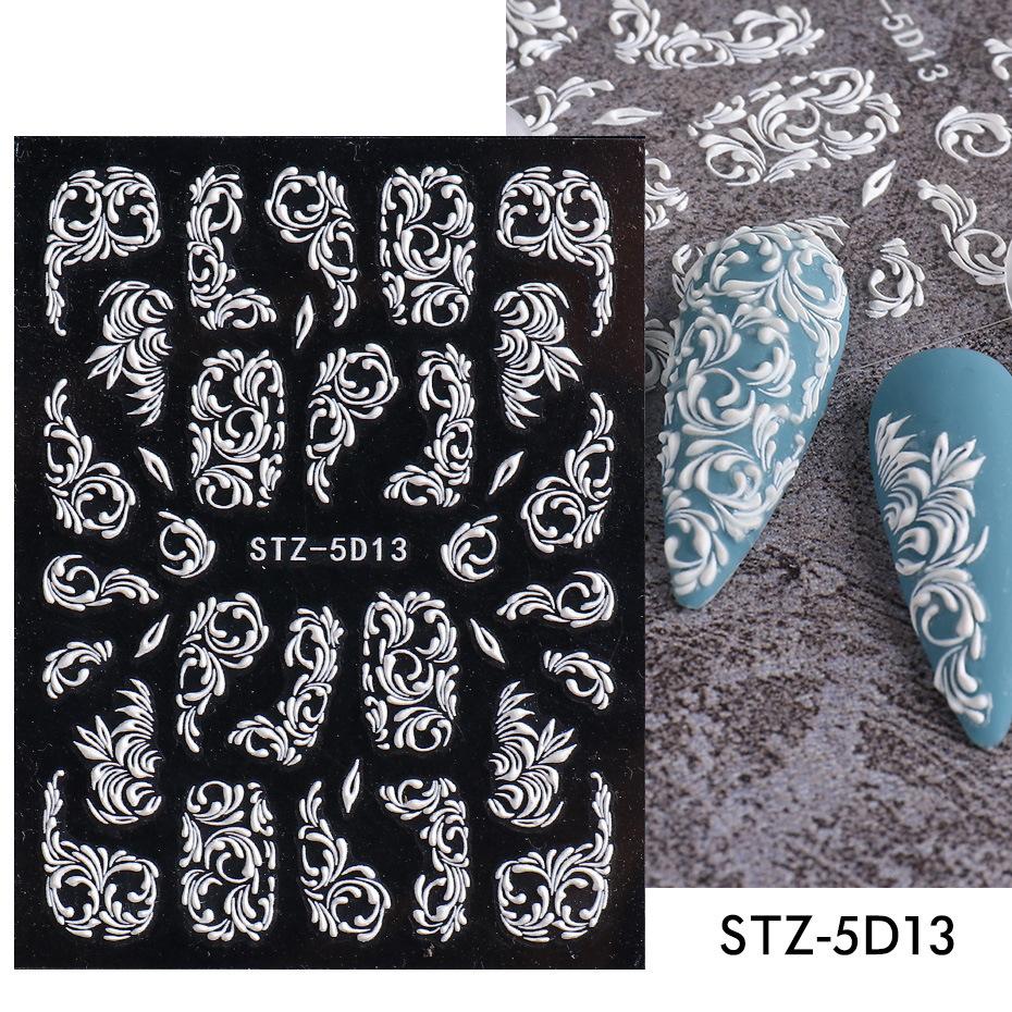 5D White Embossed Flower Nail Art Sticker Decal Nail Decoraiton