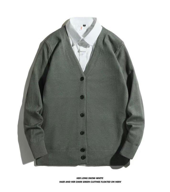 Men's V-neck Cardigan Sweater - Spring & Autumn Hong Kong Style Versatile Knitwear