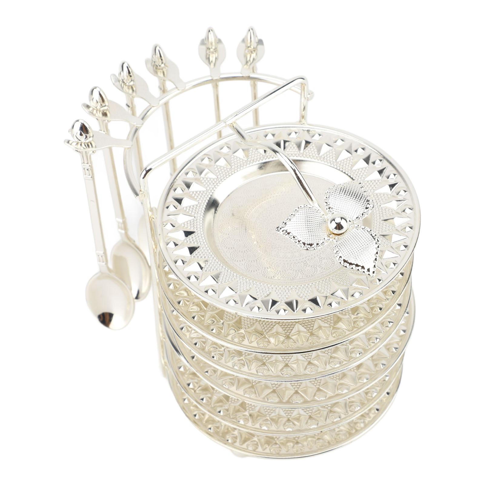 

European Style Plate Set Metal Elegant Reusable Cake Spoon Fruit Tray with Spoon Set for Steaks Pasta Fruits Snacks