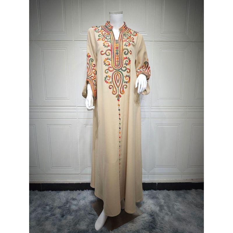 Indonesia Middle East Autumn and Winter Fashion Women Embroidery Rope Embroidery Color Robe Arab Dubai Jumpsuit Long dress Dresses