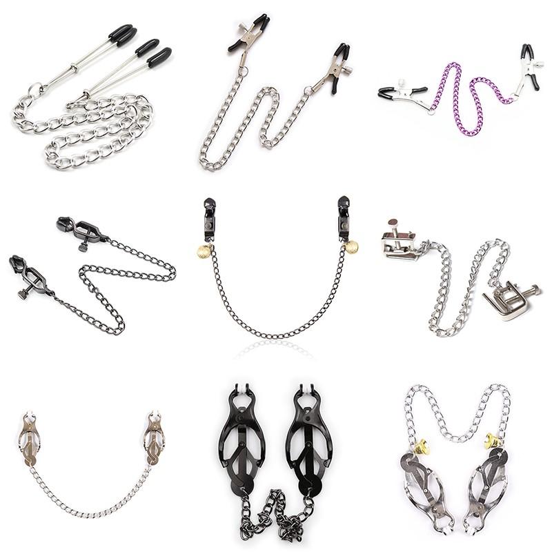 1 Pair Sexy Nipple Clamps Labia Clips With Chain Clip Sm Fetish Bust Massager Stimulate Sex Toy Flirt Bondage Exotic