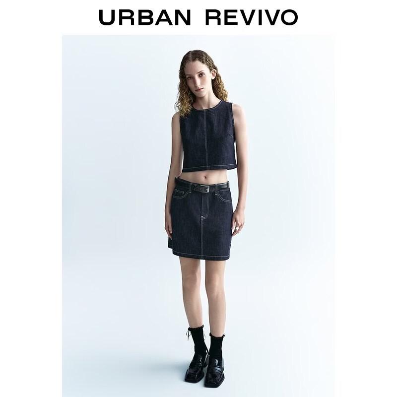 UR2026 Women s Zipper Sleeveless Denim Shirt M индиго