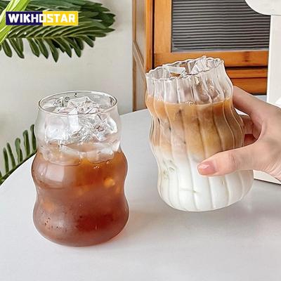 Ins Glass Cup Heat-resistant Tumbler Drinkware Transparent Tea Juice Milk Coffee Mug Home Water Glasses Stripe Mug 410/650/530ml