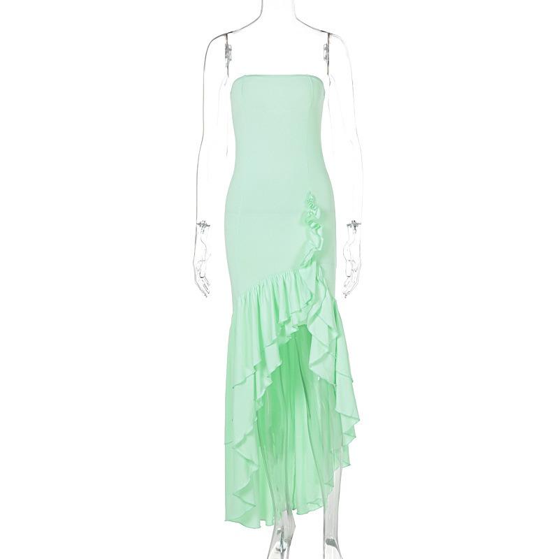 Women's Long Dress Spring and Summer Fashion Elegant Sexy Tube Top Ruffle Edge Sleeveless Knitted Dress