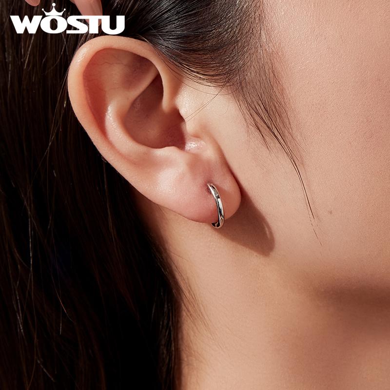 WOSTU Minimalist Platinum Plated 925 Sterling Silver Post Hoop Earrings Fow Women Hypoallergenic Simple Jewelry Gift Wholeslae