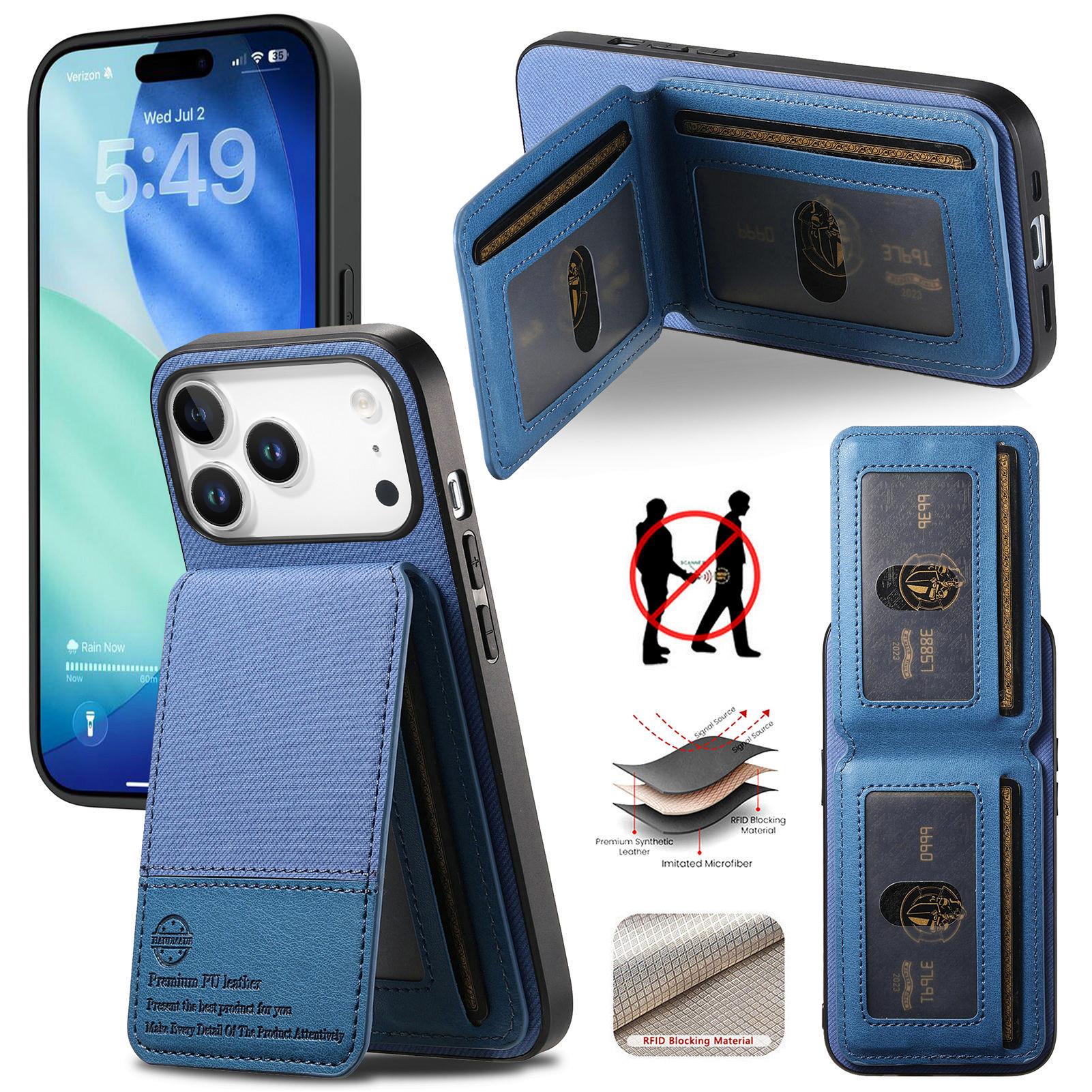 

For iPhone 17 Pro Case Cloth Texture Leather + PC + TPU RFID Blocking Phone Cover with Card Holder