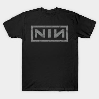 Herren Schwarzes Print-T-Shirt Nine-Inch-Nails No-Cut Wärmeübertragungsdruck Baumwoll-T-Shirt