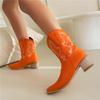 FOREADA Stivaletti da Cowboy Corti da Donna Punta Quadrata Tacco Medio Spesso Ricami Stivale da Cowgirl Occidentale Scarpe alla Moda da Donna Inverno 46
