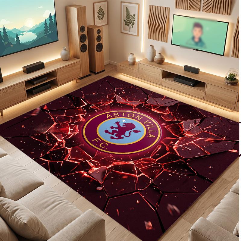 Aston Villa Voetbal Print Kristal Fluweel Tapijt, Comfortabel Waterabsorberend Antislip Binnen Vloerkleed
