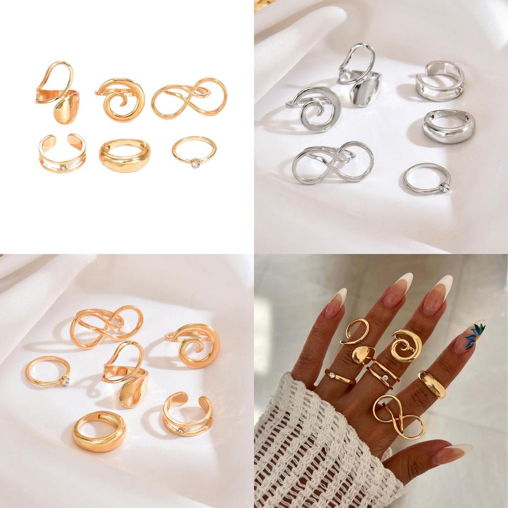 Geometric Light Face Ring Set With Spiral Design For Women Fashion Jewelry