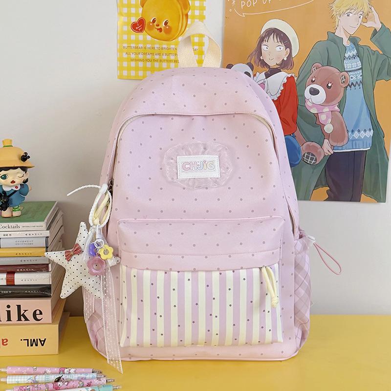 Campus High-end Casual Lightweight Backpack with Polka Dot Pattern