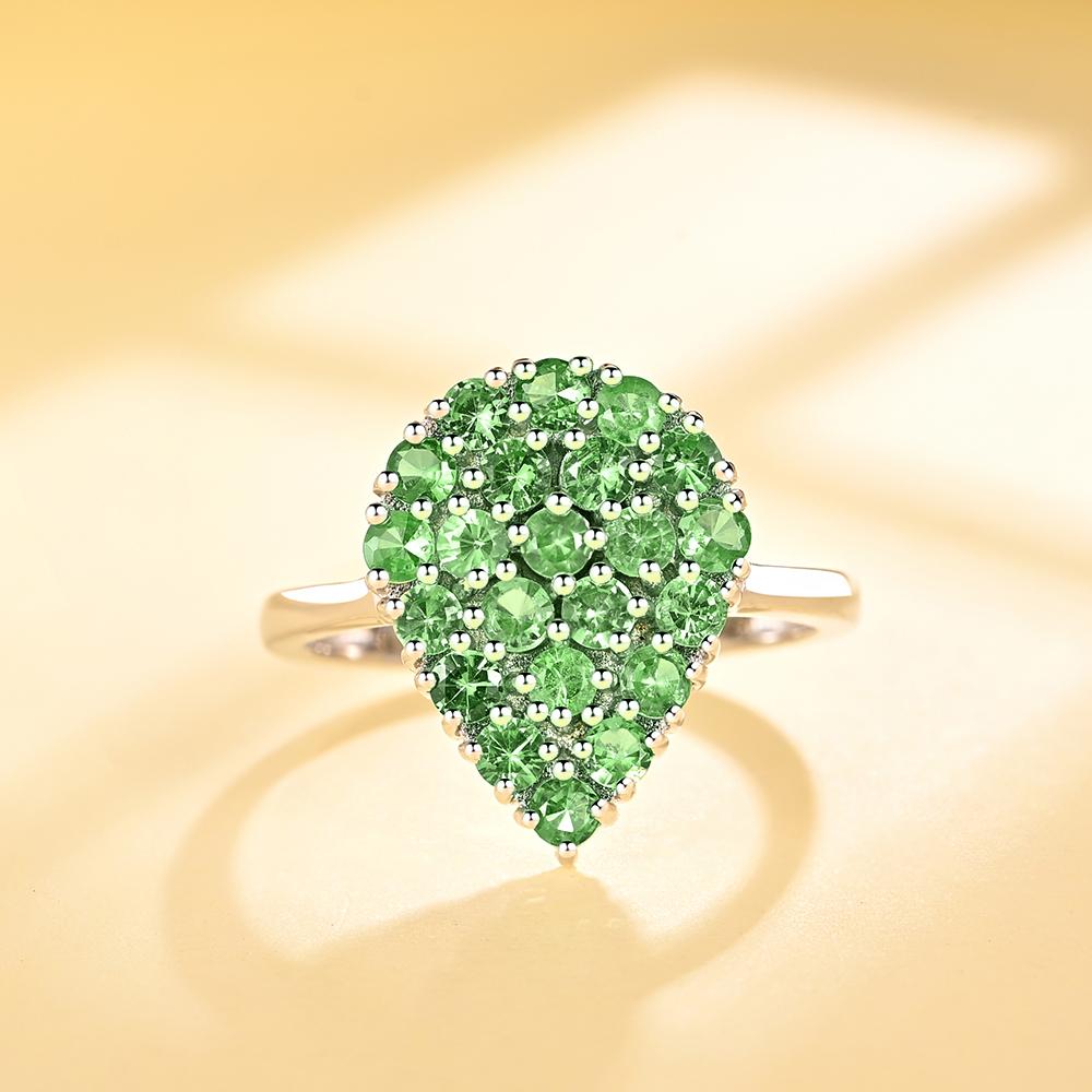 Natural Green Tsavorite Garnet Ring 925 Sterling Silver Exquisite Jewelry for Women's Anniversary Gift